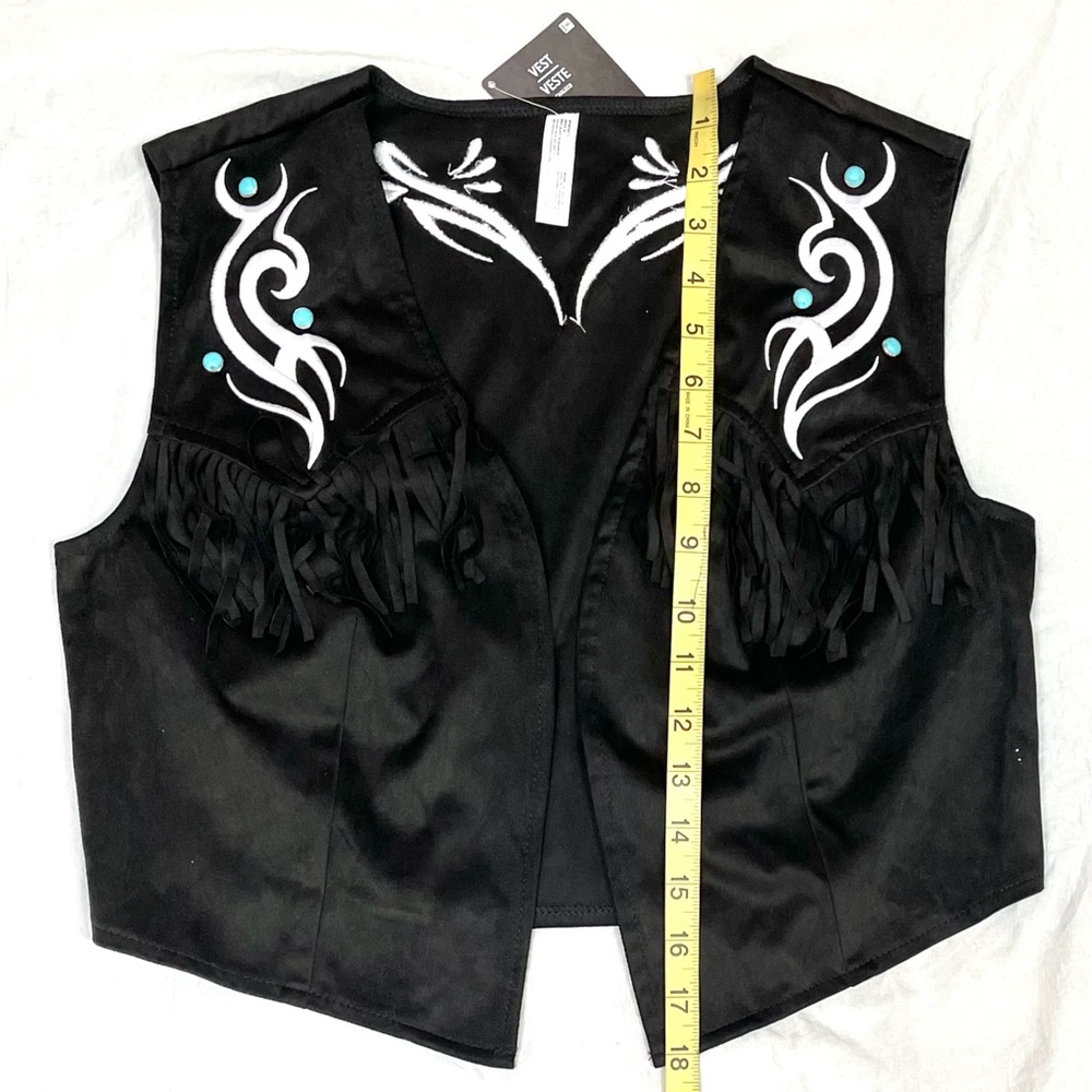 AMSCAN COWGIRL VEST Adult Black Faux Suede with Fringe size S  NWT - Picture 5 of 11